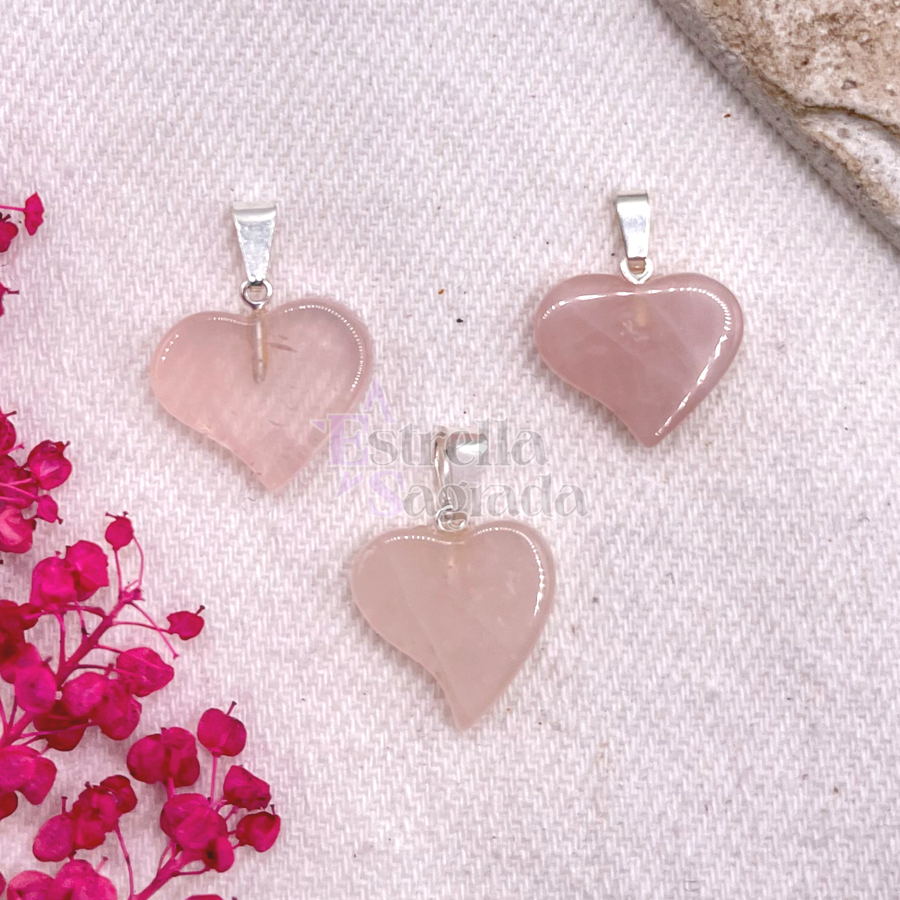Dije Corazón Plano Cuarzo Rosa 1