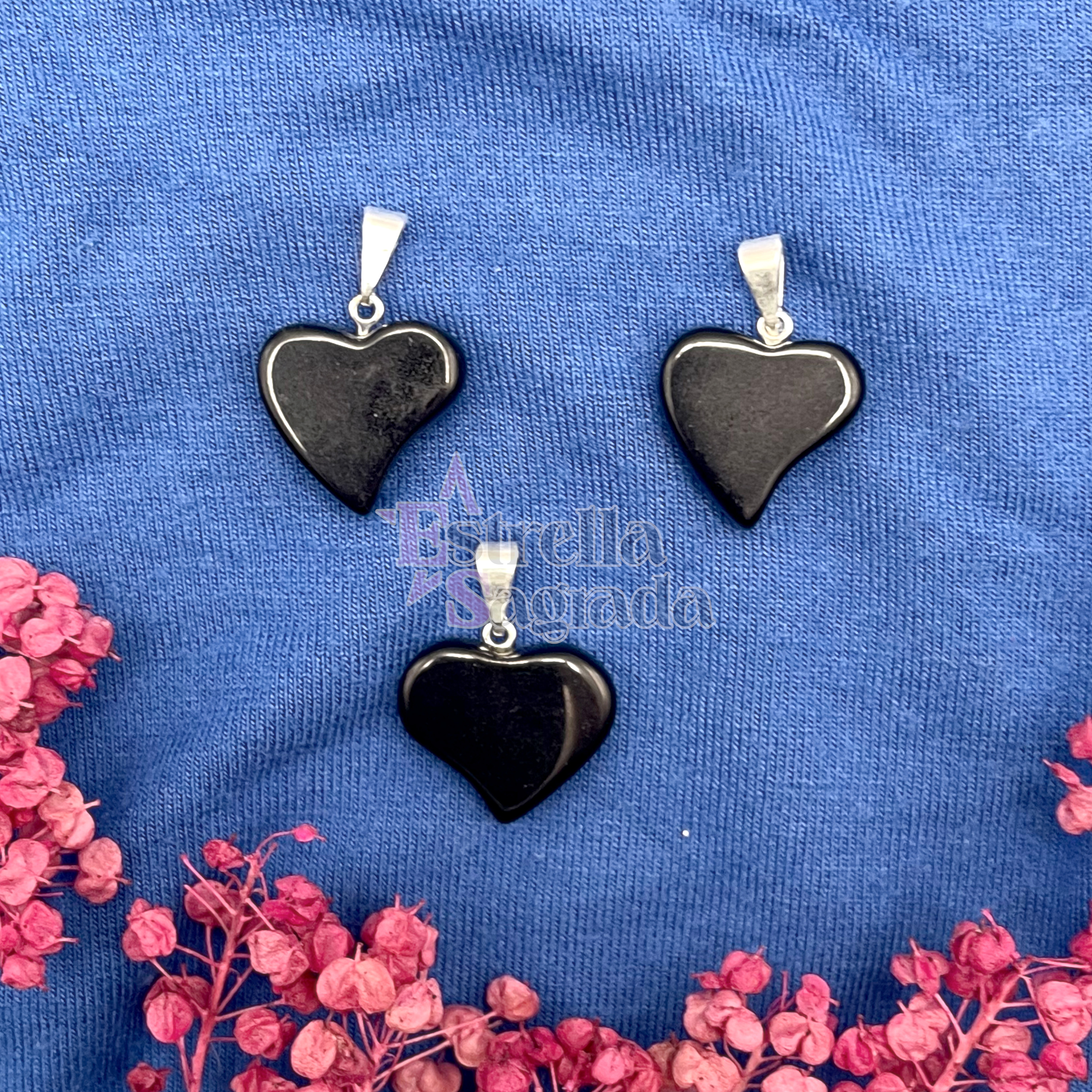 Dije Corazón Plano Obsidiana 1