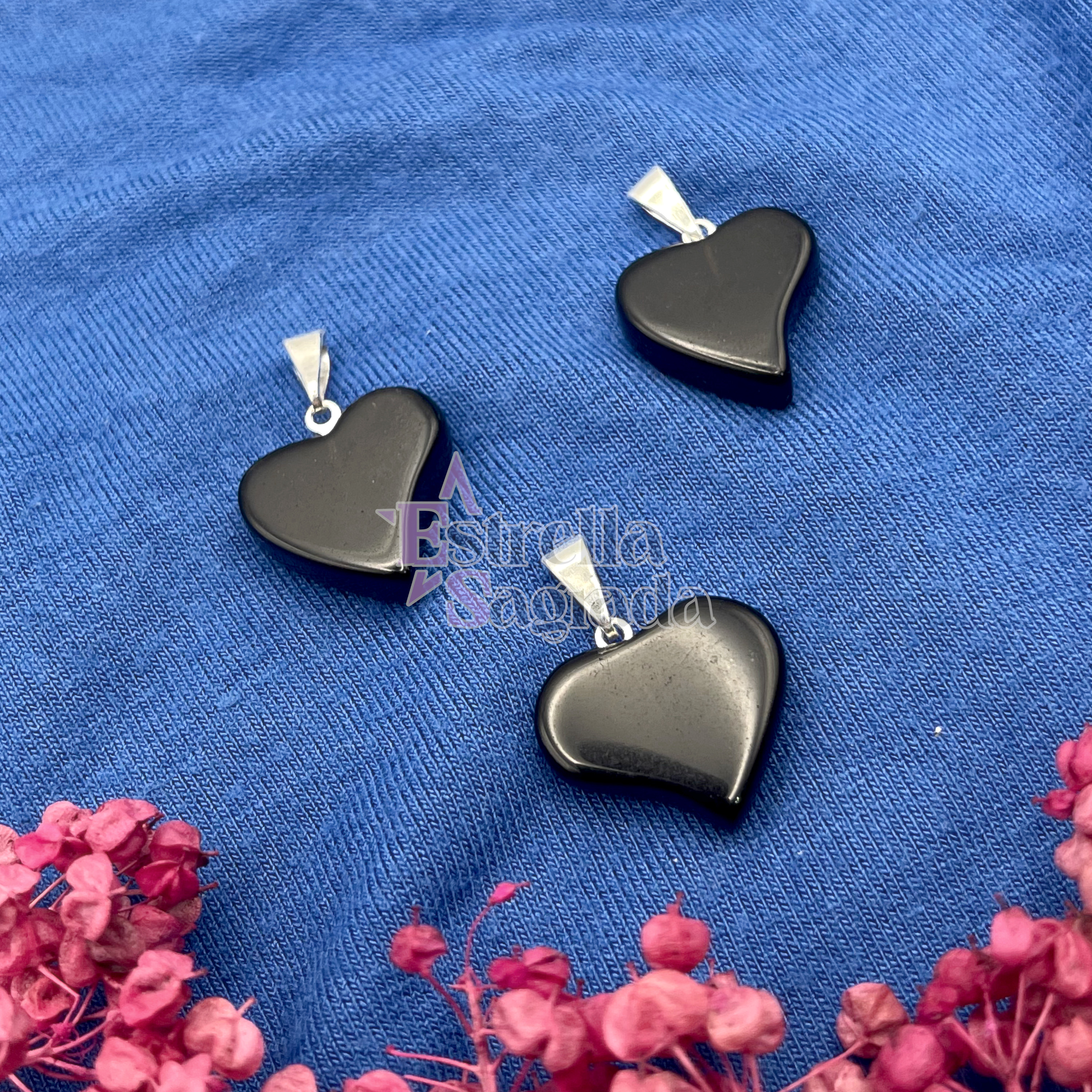 Dije Corazón Plano Obsidiana 2