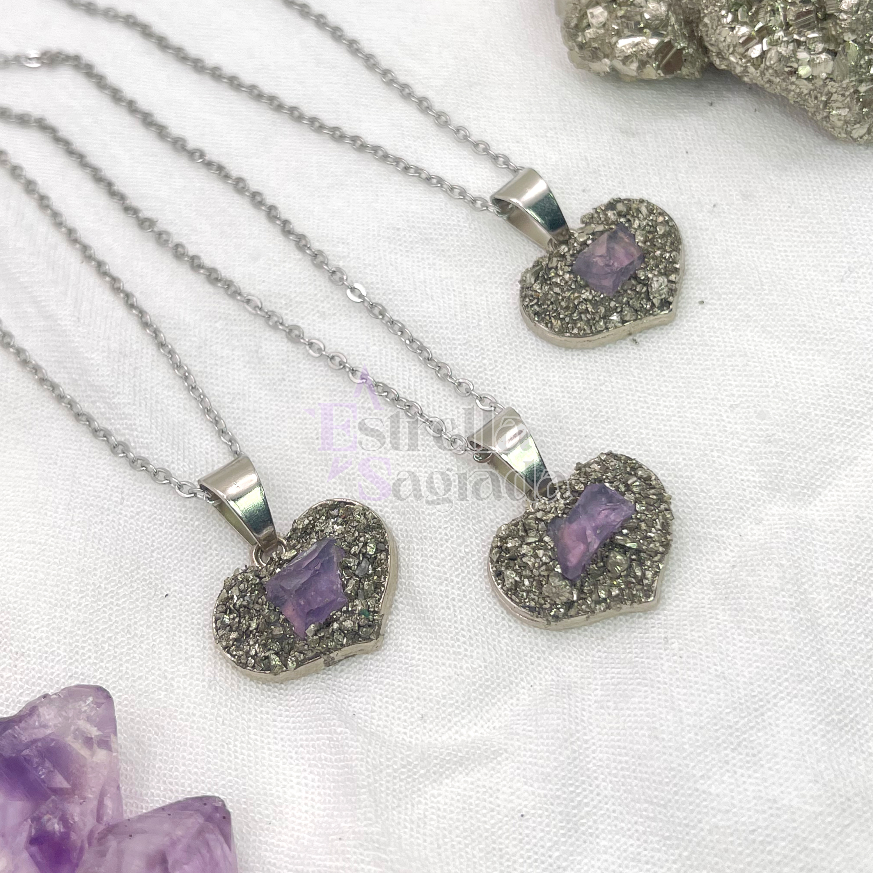 Collar Corazón De Prosperidad Amatista Pirita 1