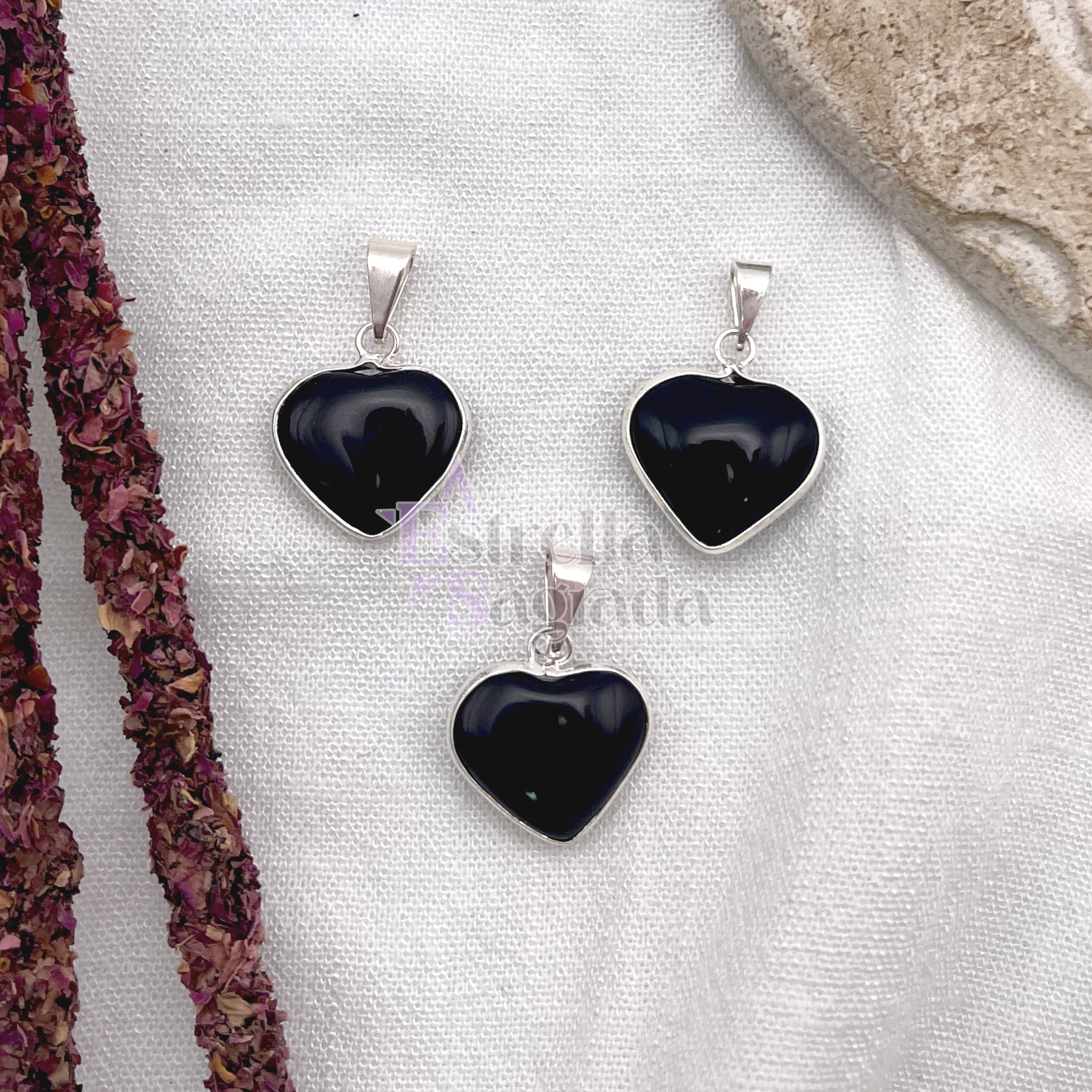 Dije Corazón Obsidiana Con Virola Mini 1