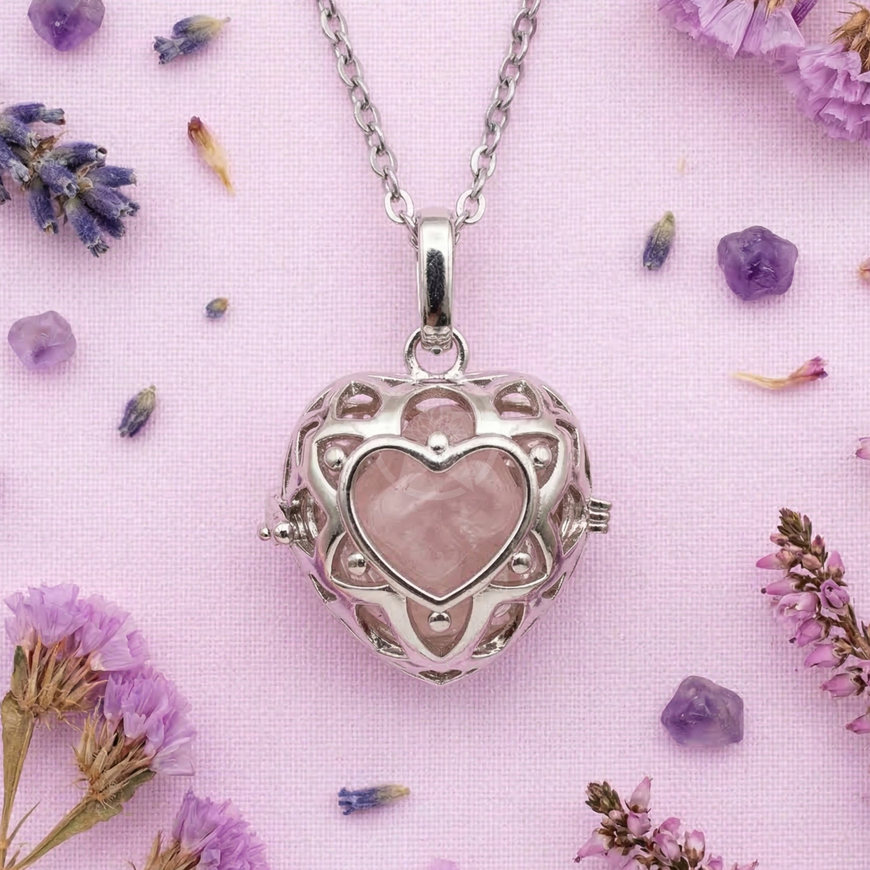 Collar Relicario De Amor Cuarzo Rosa 1