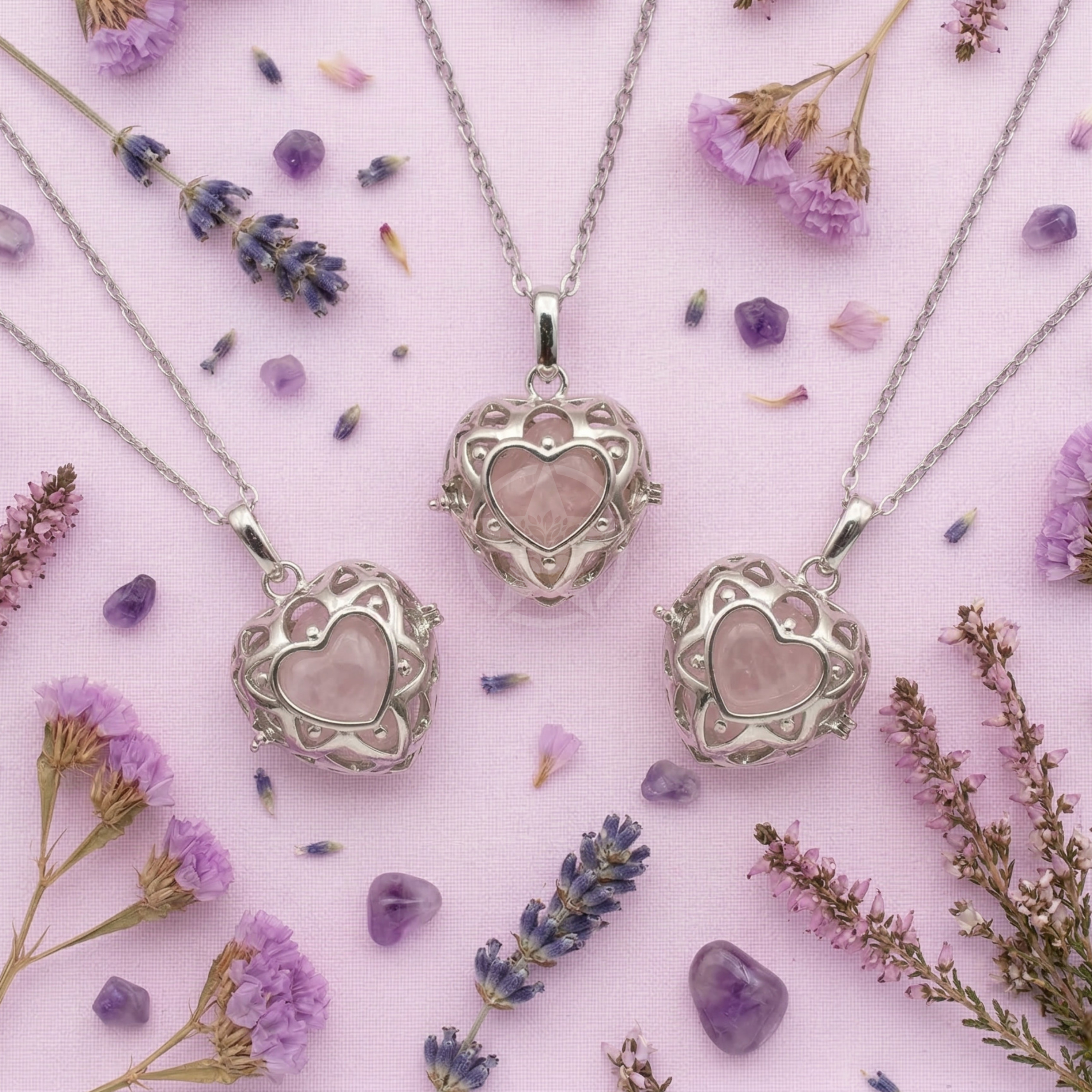 Collar Relicario De Amor Cuarzo Rosa 2