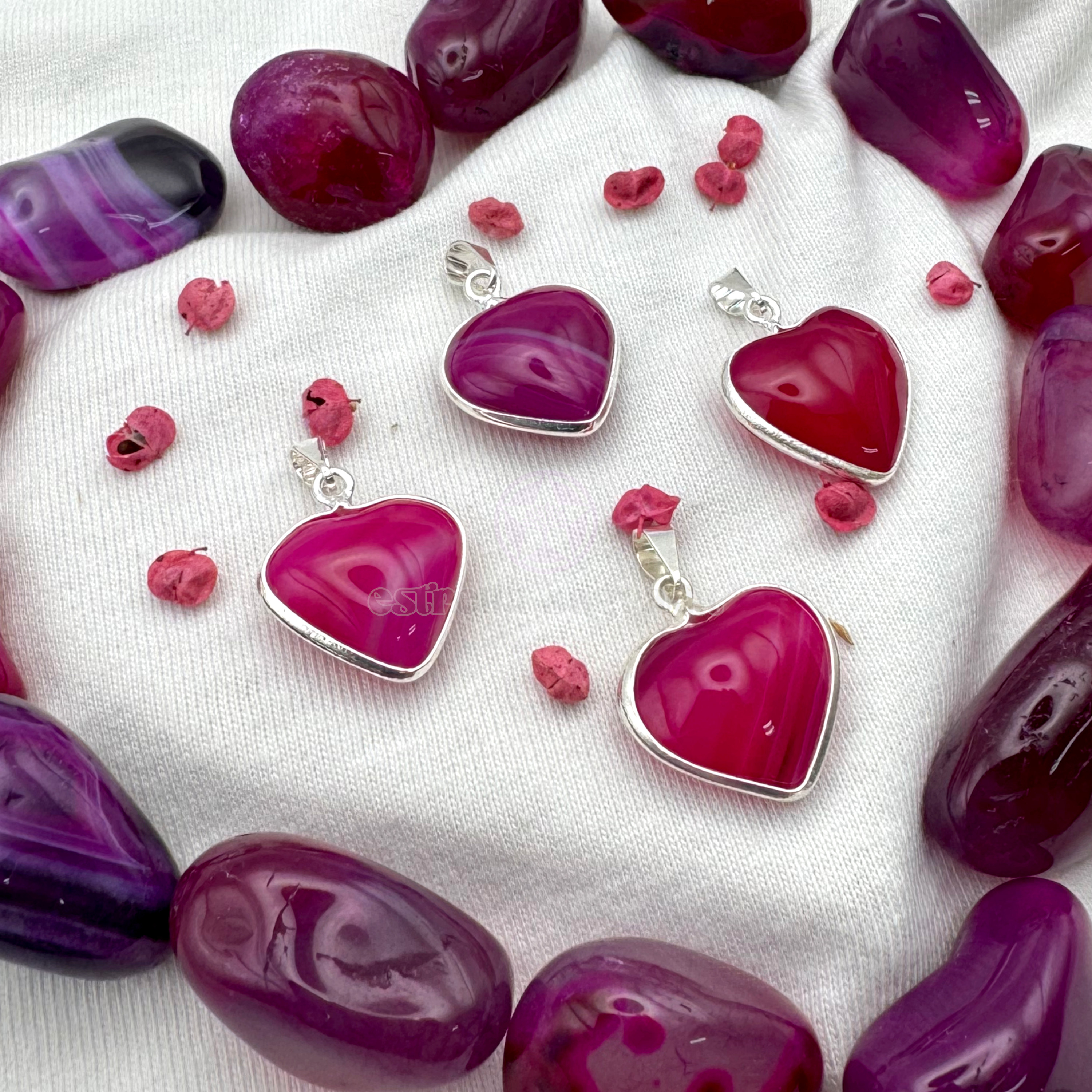 Dije Corazón Ágata Rosa Con Virola Mini 1