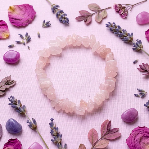 Pulsera Elastizada Piedra Cuarzo Rosa