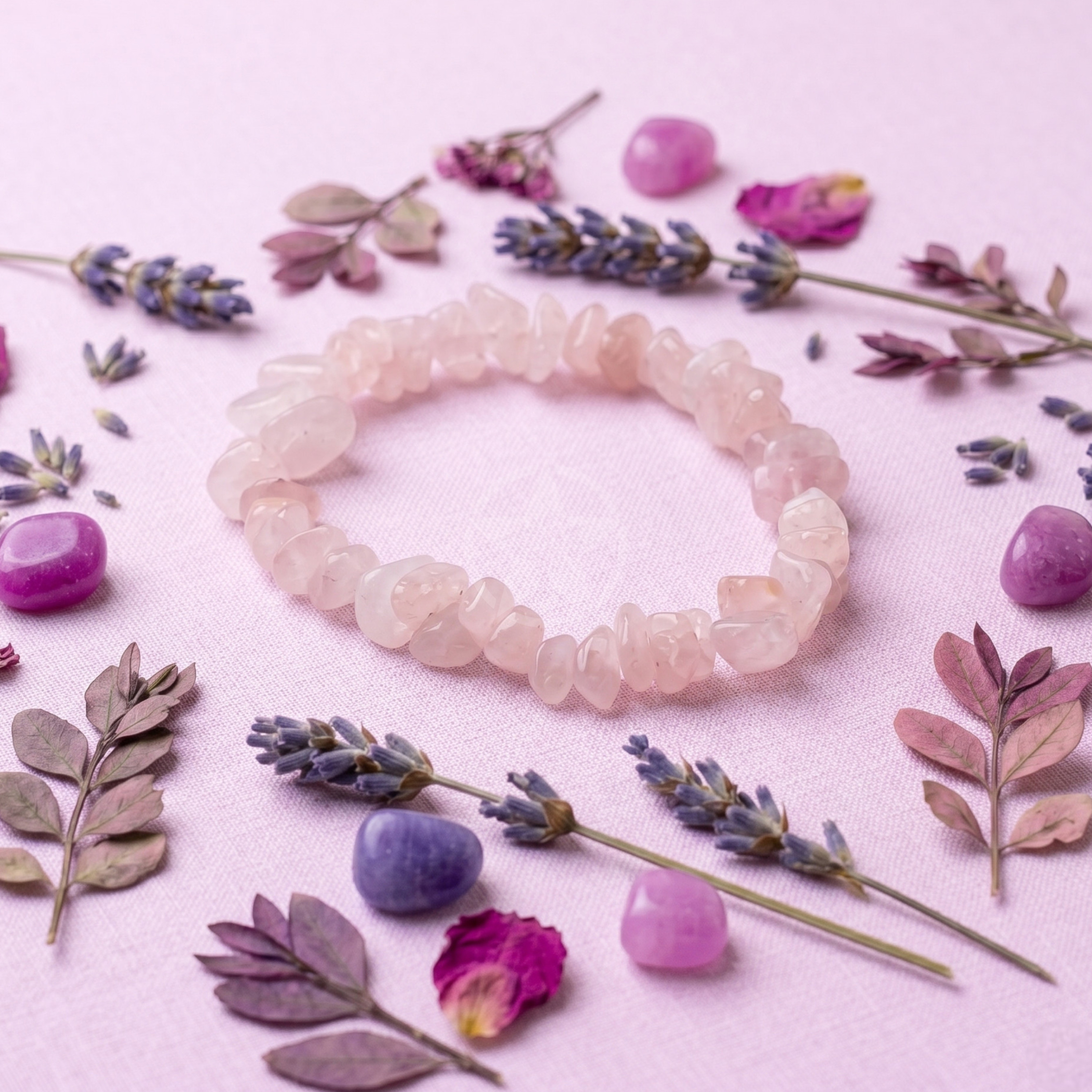 Pulsera Elastizada Piedra Cuarzo Rosa 2