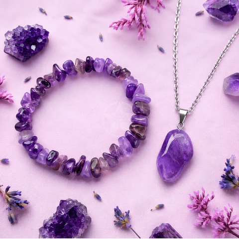Combo Amatista Dije Y Pulsera