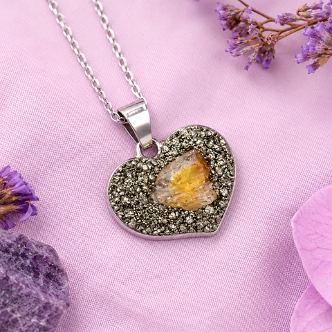 Collar Corazón De Abundancia Citrino Pirita
