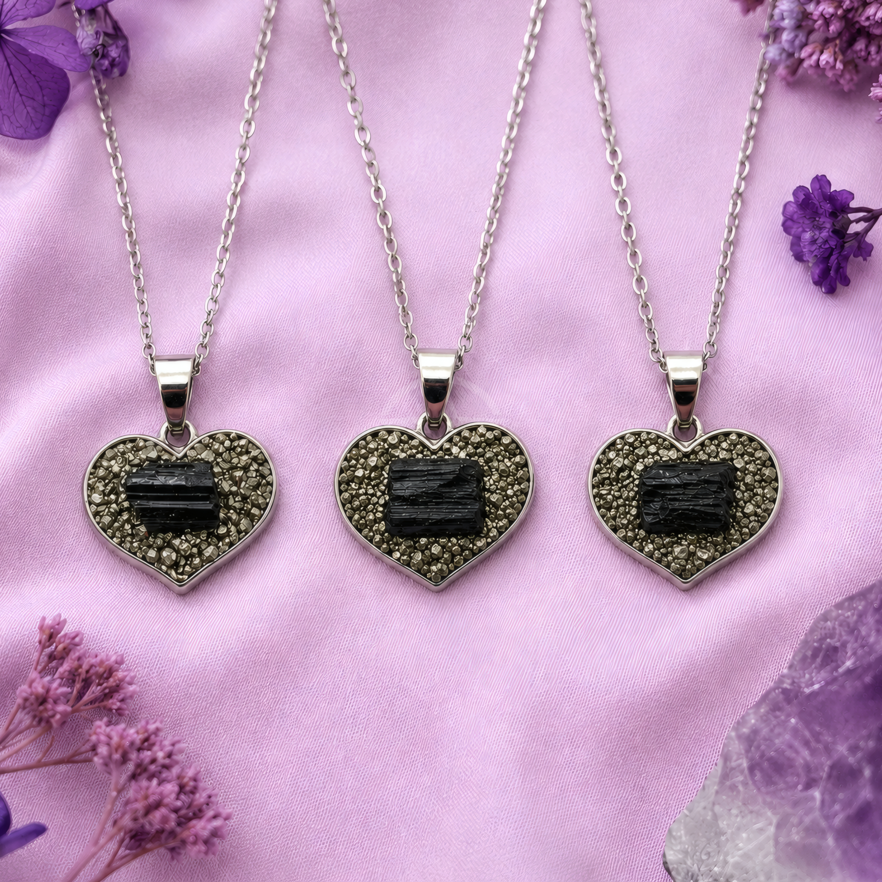 Collar Corazón De Fuerza Turmalina Negra Pirita 2