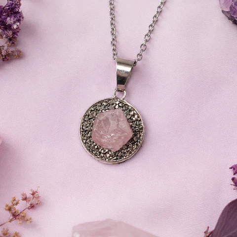 Collar De Atracción Cuarzo Rosa Pirita