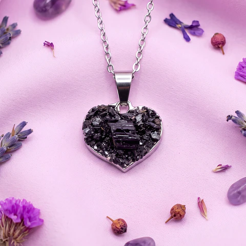 Collar Corazón De Protección Turmalina Negra