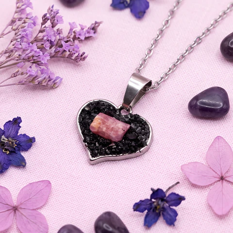 Collar Corazón De Paz Turmalina Rosa