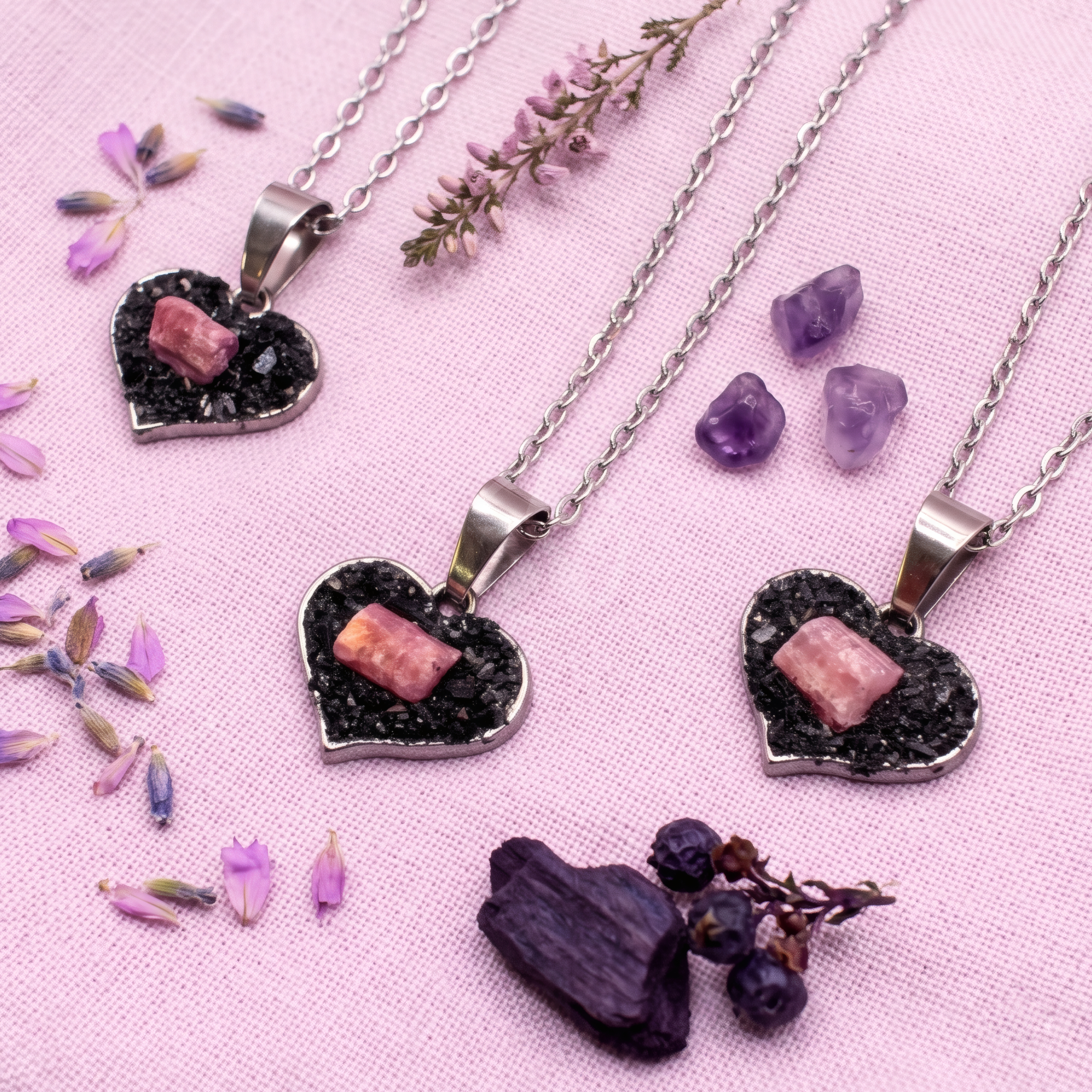 Collar Corazón De Paz Turmalina Rosa 2