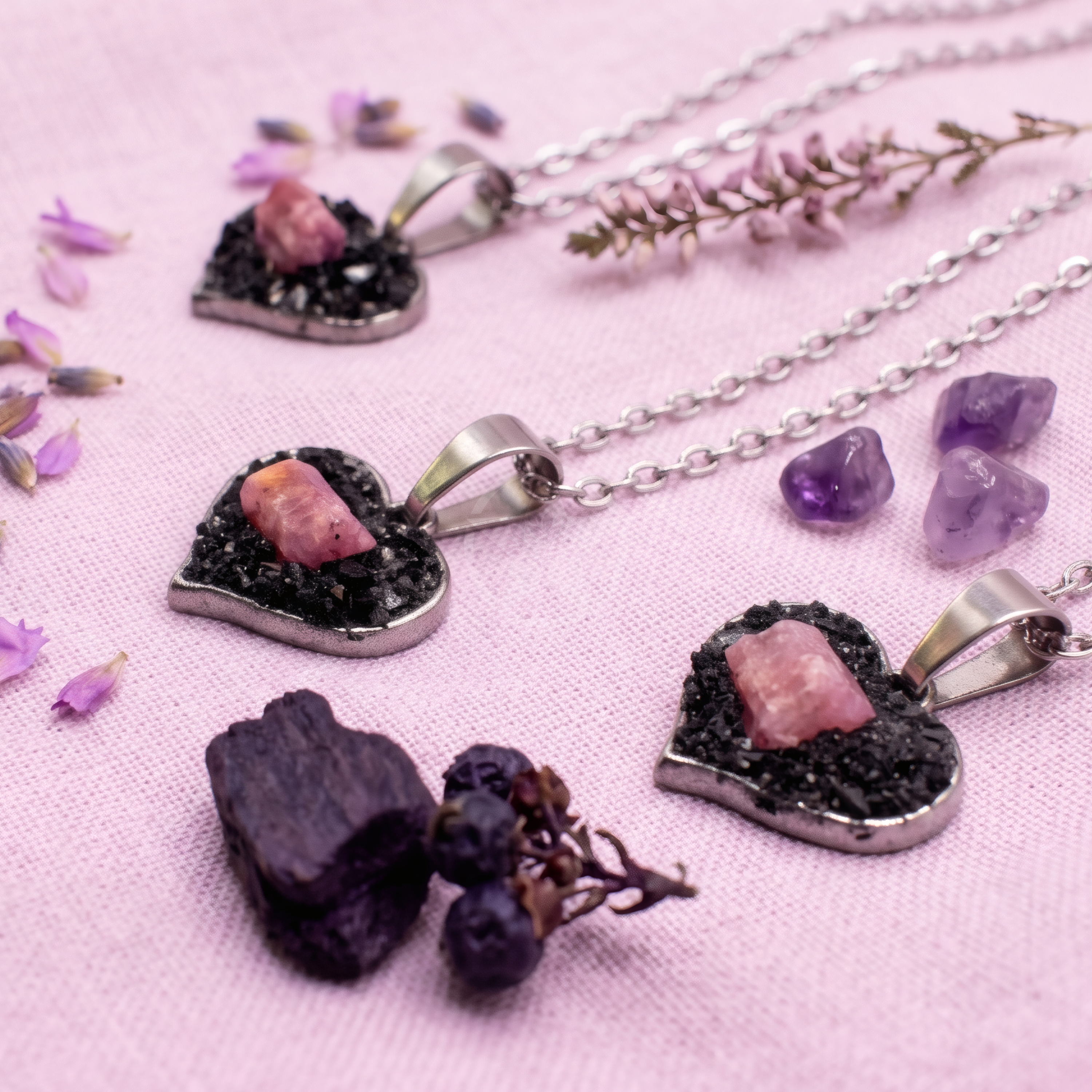 Collar Corazón De Paz Turmalina Rosa 3