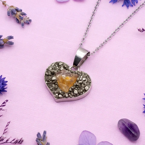 Collar Corazón De Abundancia Citrino Pirita