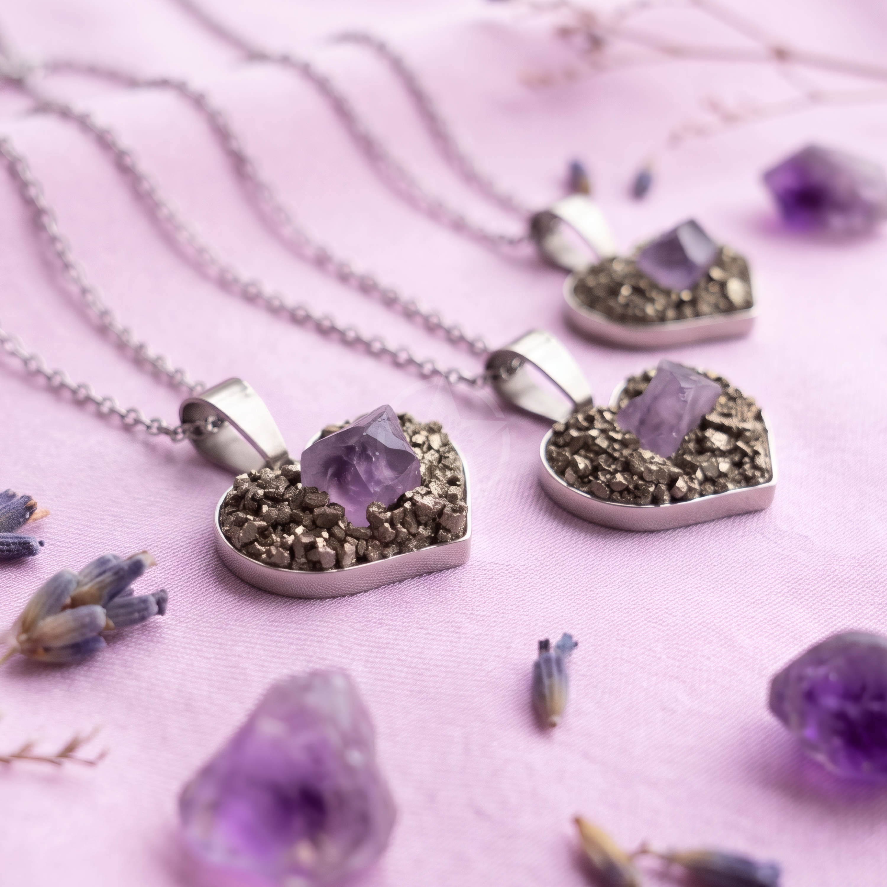 Collar Corazón De Prosperidad Amatista Pirita 3