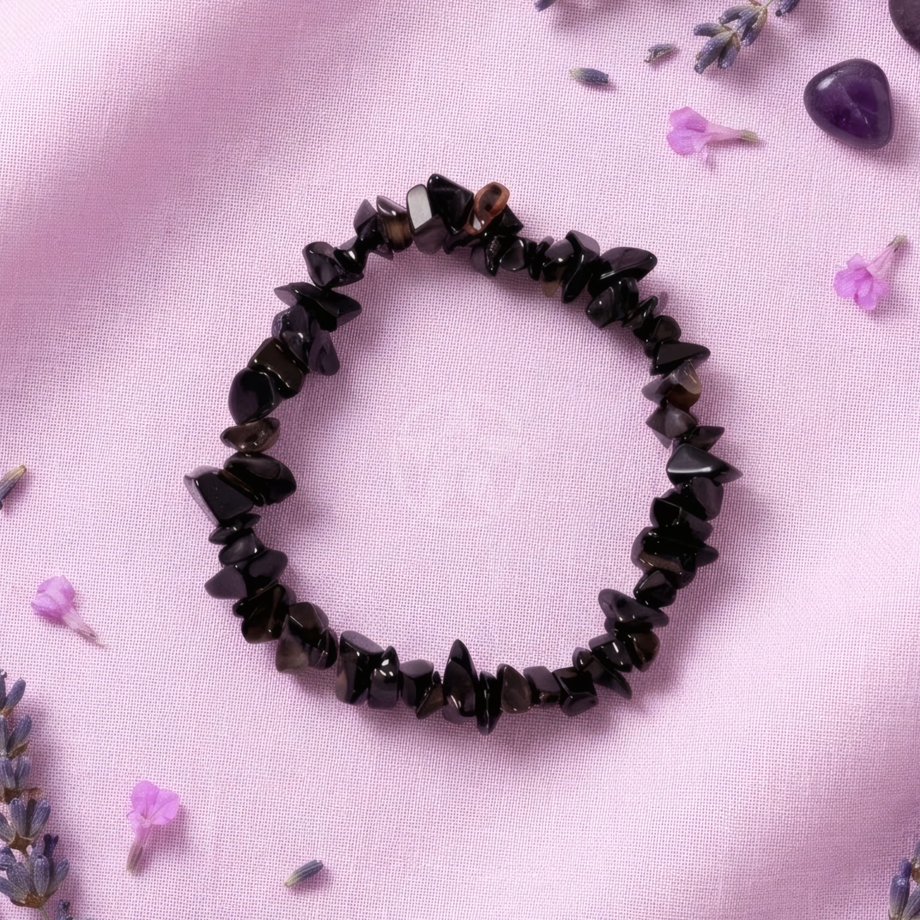 Pulsera Elastizada Piedra Ágata Negra 1