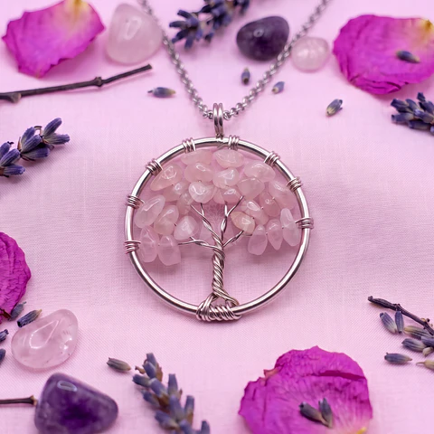Dije Árbol De La Vida De Cuarzo Rosa