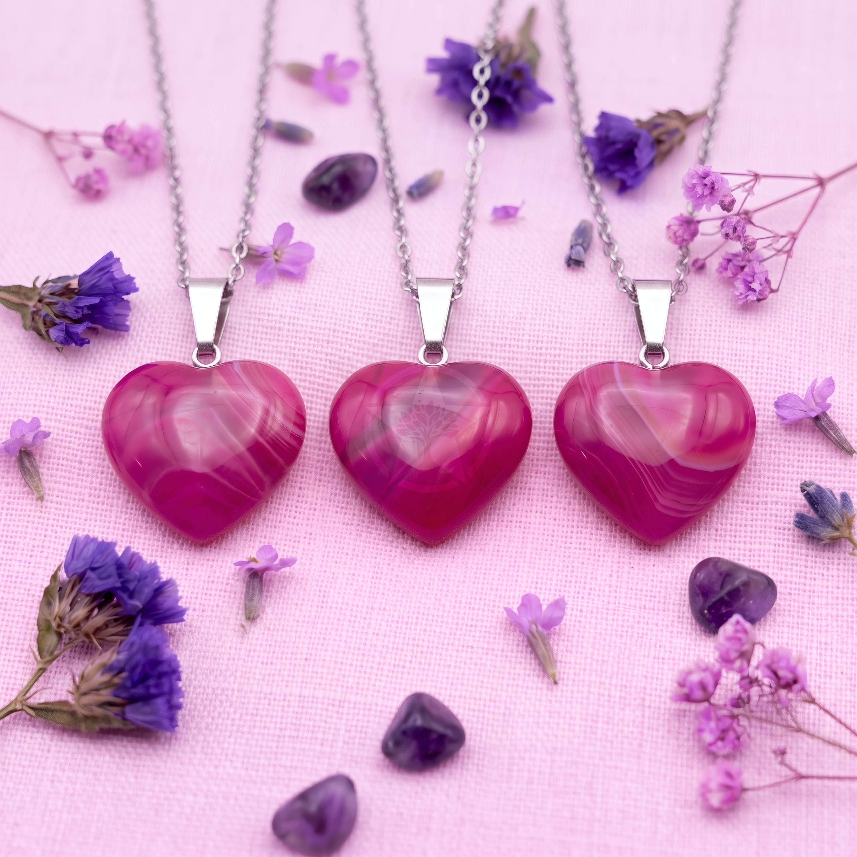 Dije Corazón Ágata Rosa Mini 2