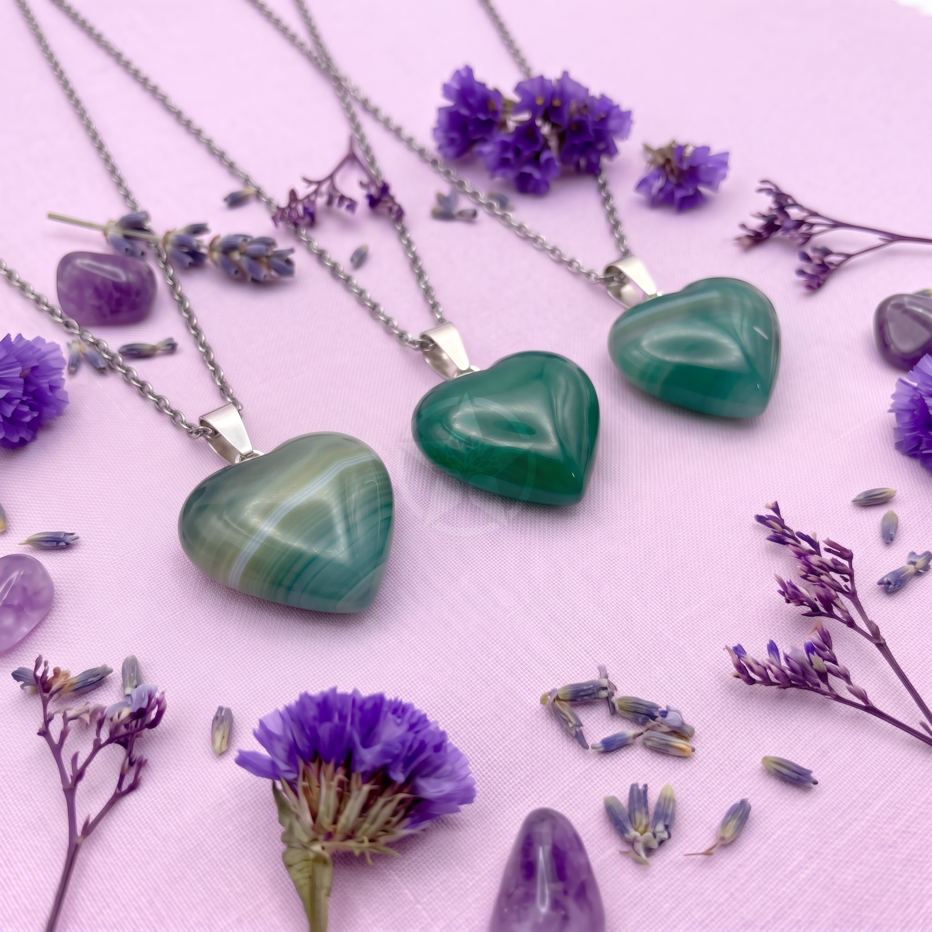 Dije Corazón Ágata Verde Mini 3
