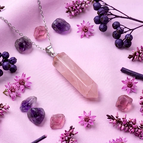 Dije Punta De Cuarzo Rosa