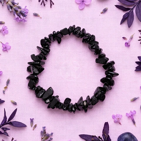 Pulsera Elastizada Piedra Turmalina Negra