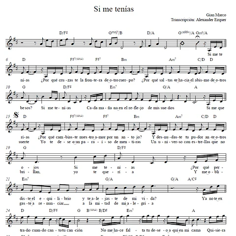VL 0001 - Si me tenias - Gian Marco - Vocal Lead Sheet