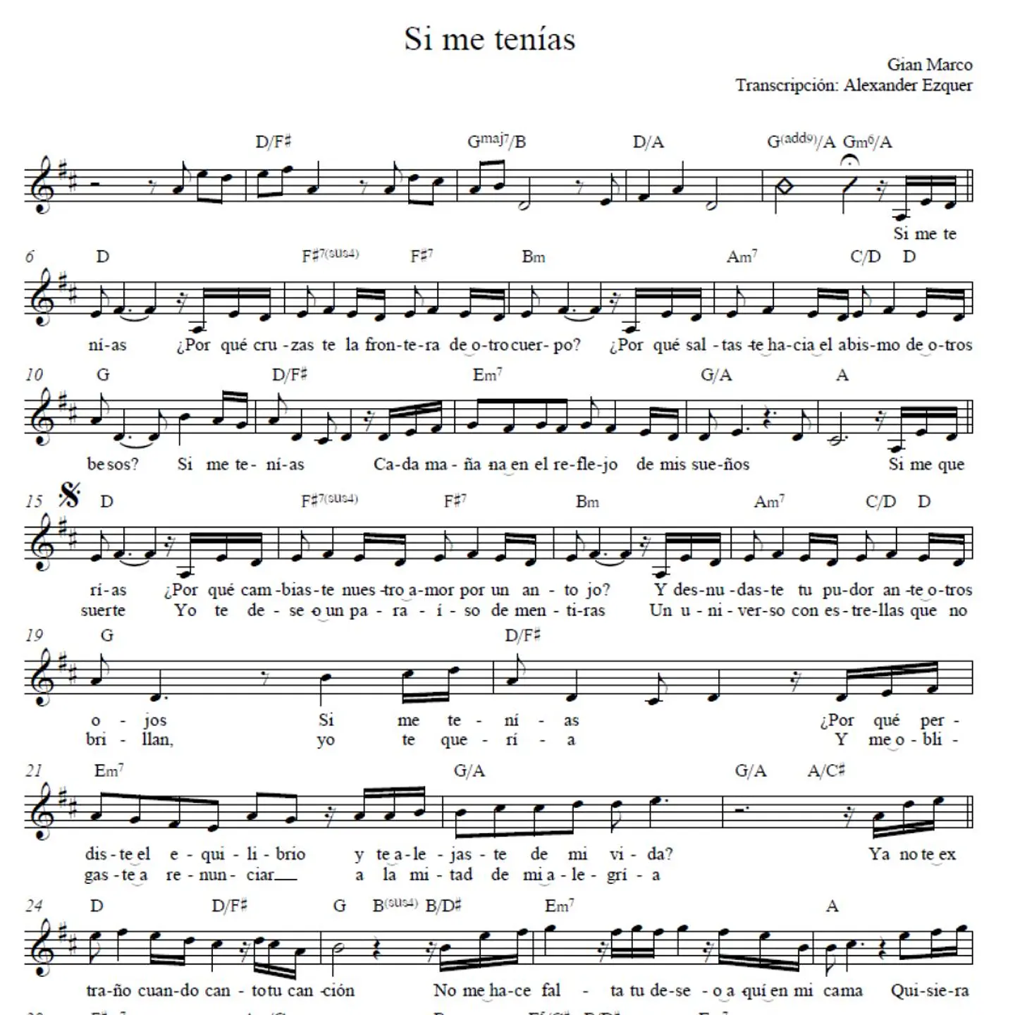 VL 0001 - Si me tenias - Gian Marco - Vocal Lead Sheet 1