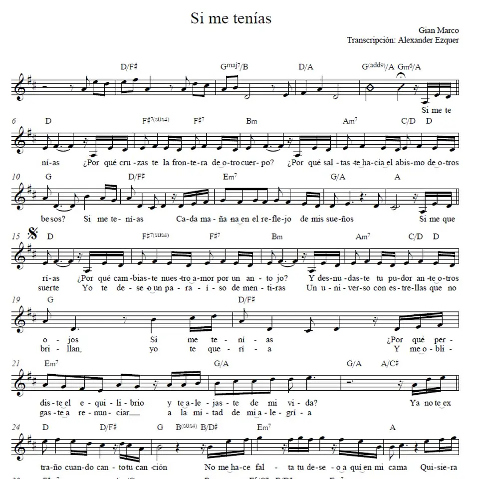 VL 0001 - Si me tenias - Gian Marco - Vocal Lead Sheet 1