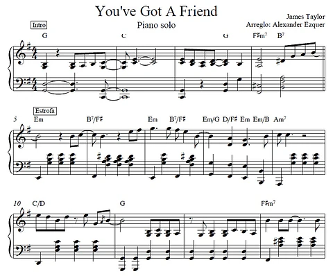 PS 0010 - You've Got a Friend - James Taylor - Piano solo