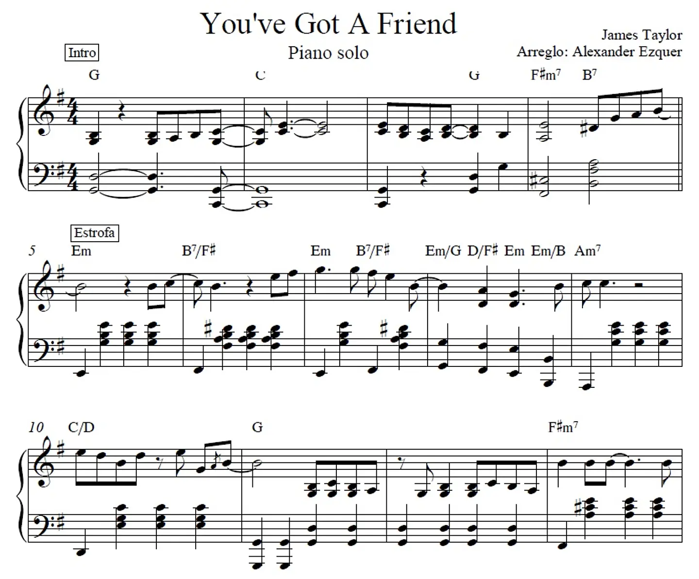 PS 0010 - You've Got a Friend - James Taylor - Piano solo 1