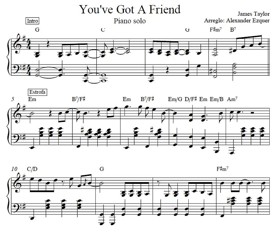 PS 0010 - You've Got a Friend - James Taylor - Piano solo 1