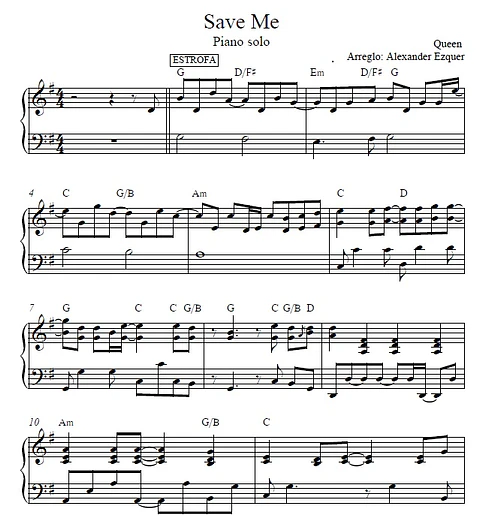 PS 0017 - Save Me - Queen - Piano solo