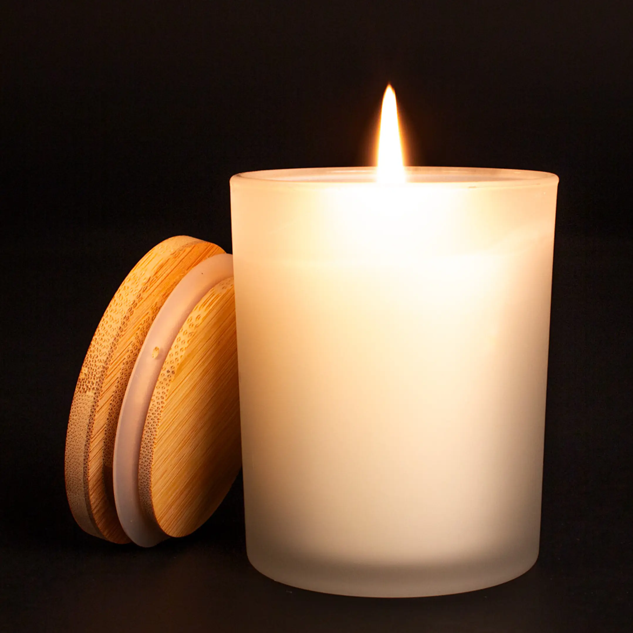 Vela aromática envase Vidrio con tapa de Bambú 7
