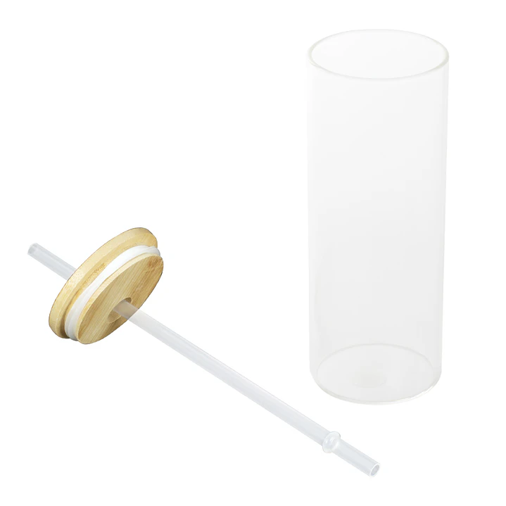 Botella Vidrio Borosilicato Sublimación, tapa Bamboo 3