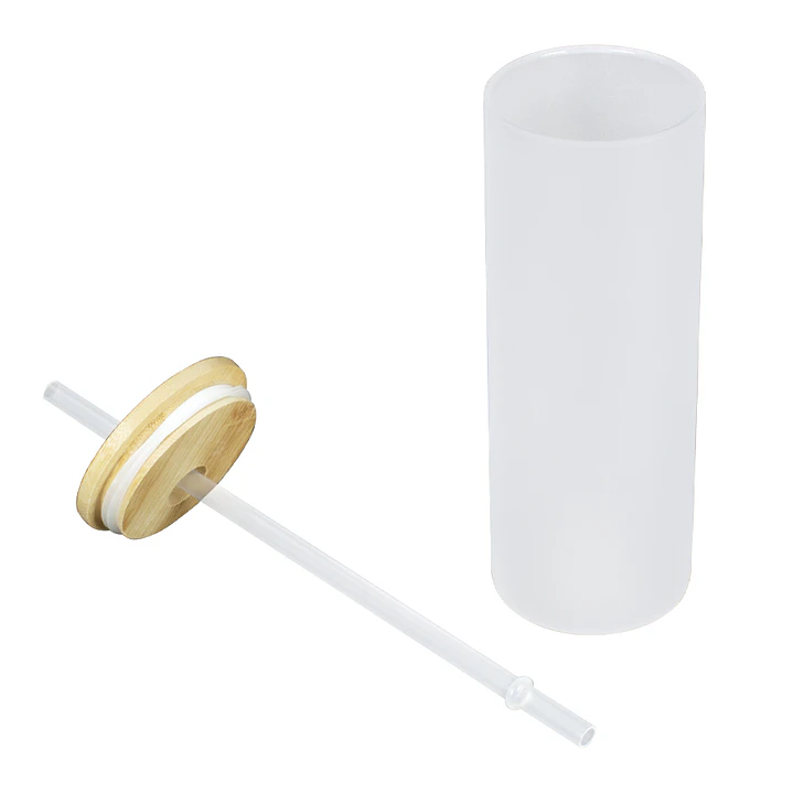 Botella Vidrio Borosilicato Sublimación, tapa Bamboo 6