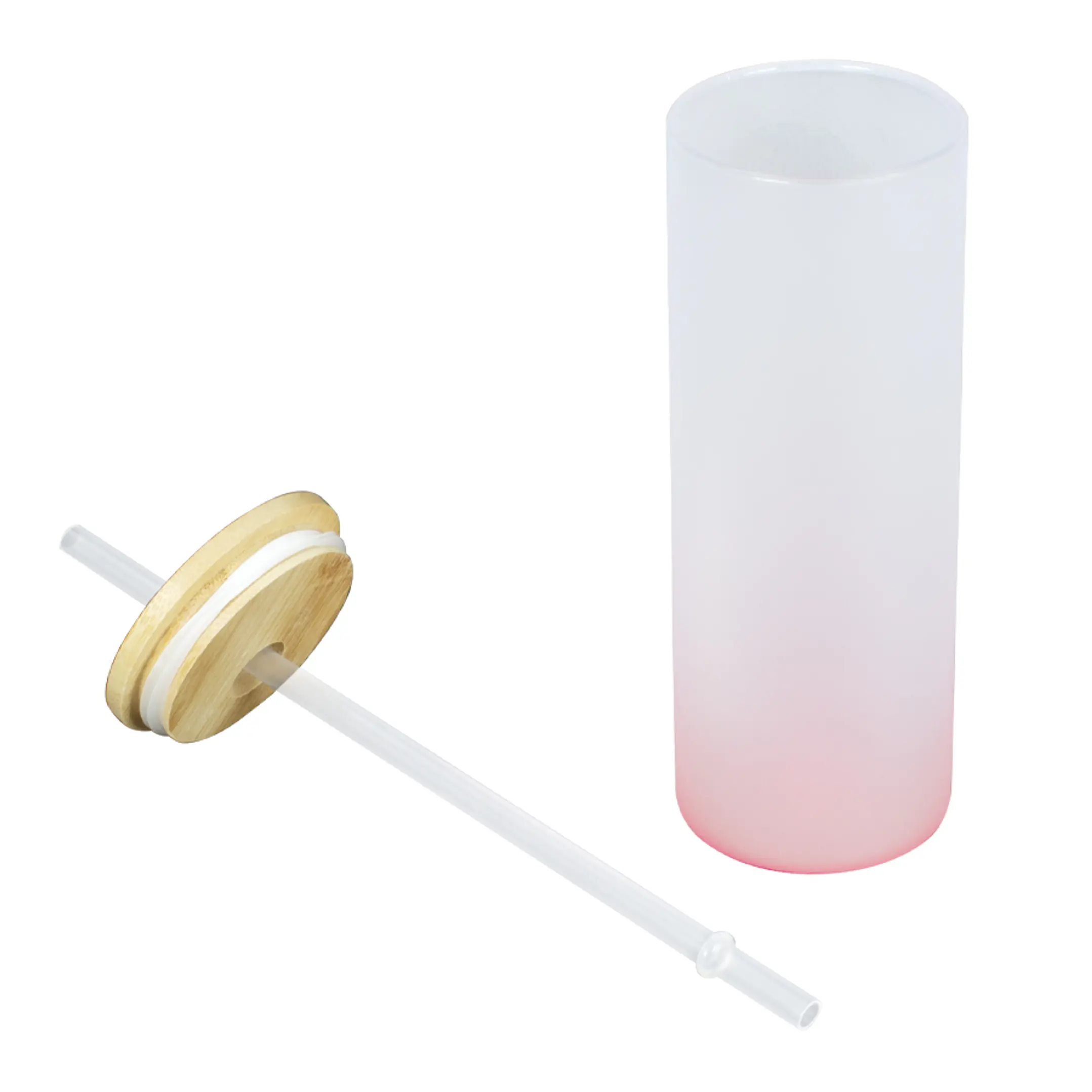 Botella Vidrio Borosilicato Sublimación, tapa Bamboo 12