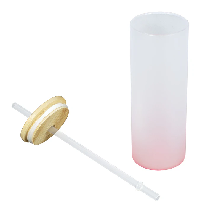 Botella Vidrio Borosilicato Sublimación, tapa Bamboo 12