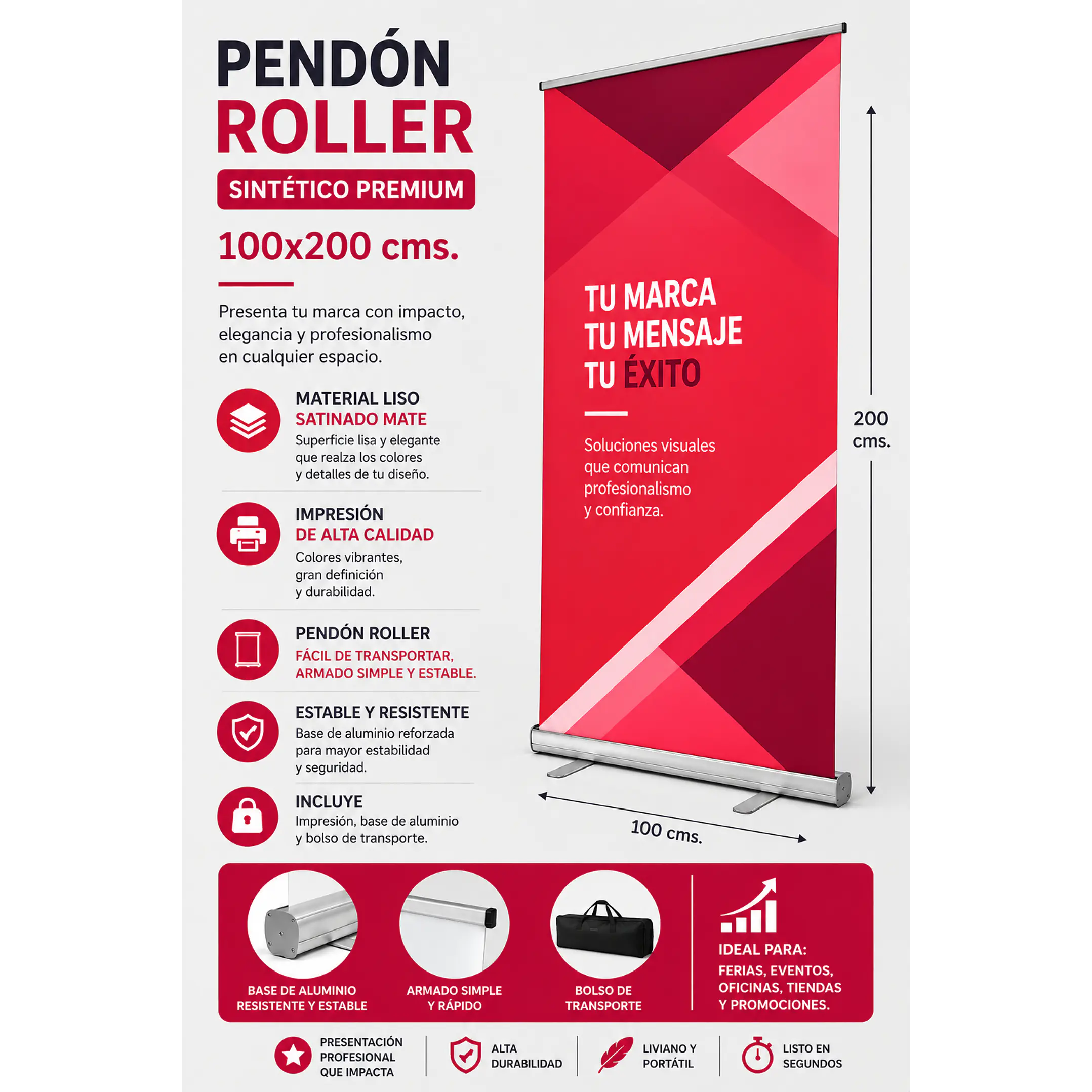 Pendón Roller Sintetico Premium 100x200cms 1