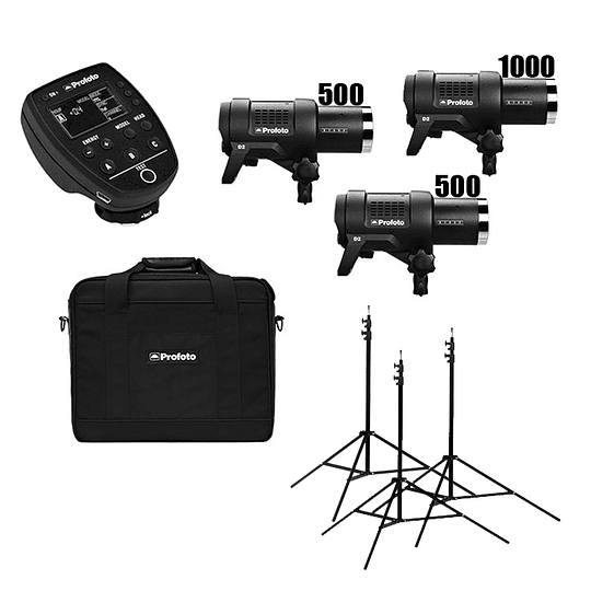 Arriendo de Kit de flash Profoto (1000,500,500-TTL) 3 unidades D2 2000 w/s totales con Air Remote TTL