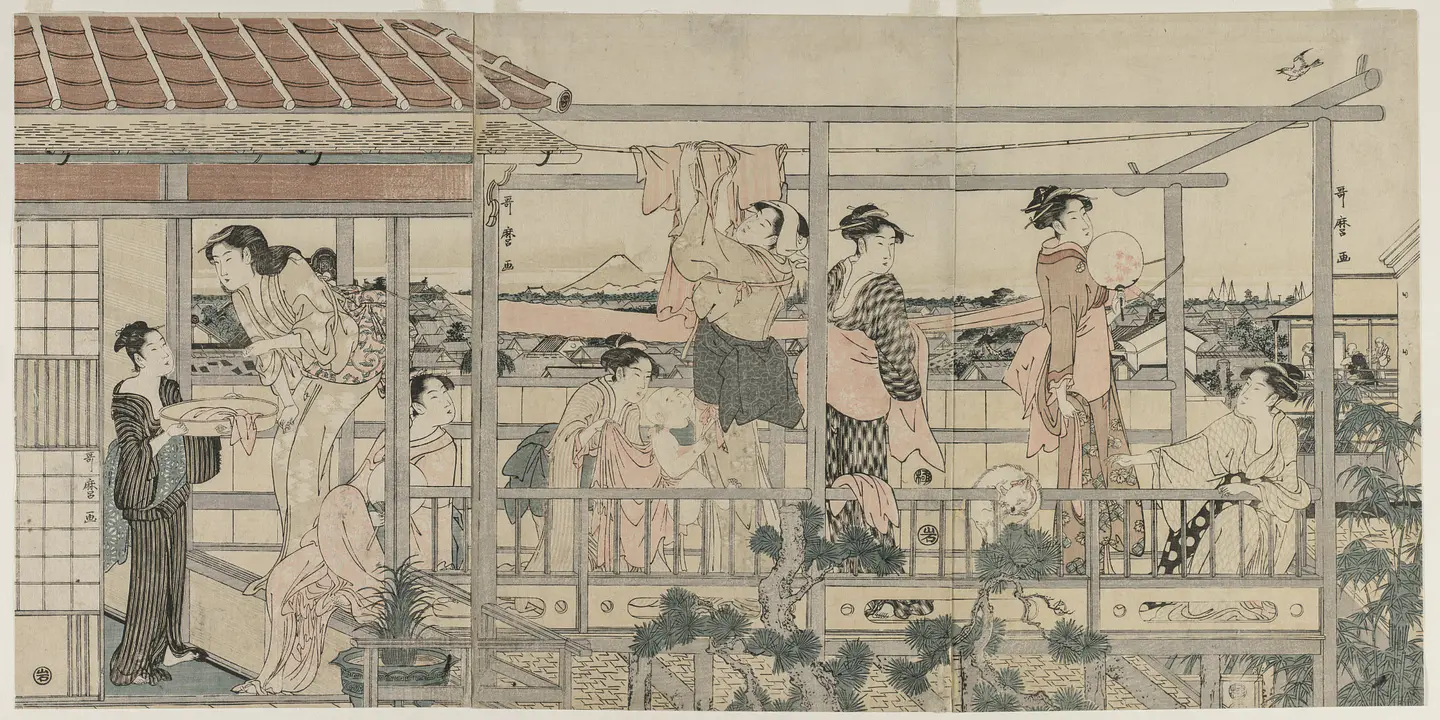 Vista de Edo desde la terraza - Kitagawa Utamaro 1
