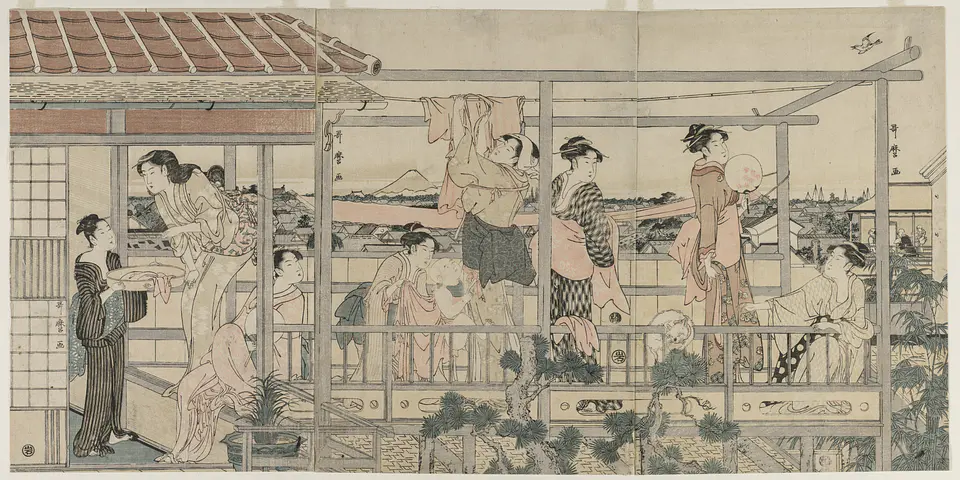 Vista de Edo desde la terraza - Kitagawa Utamaro 1