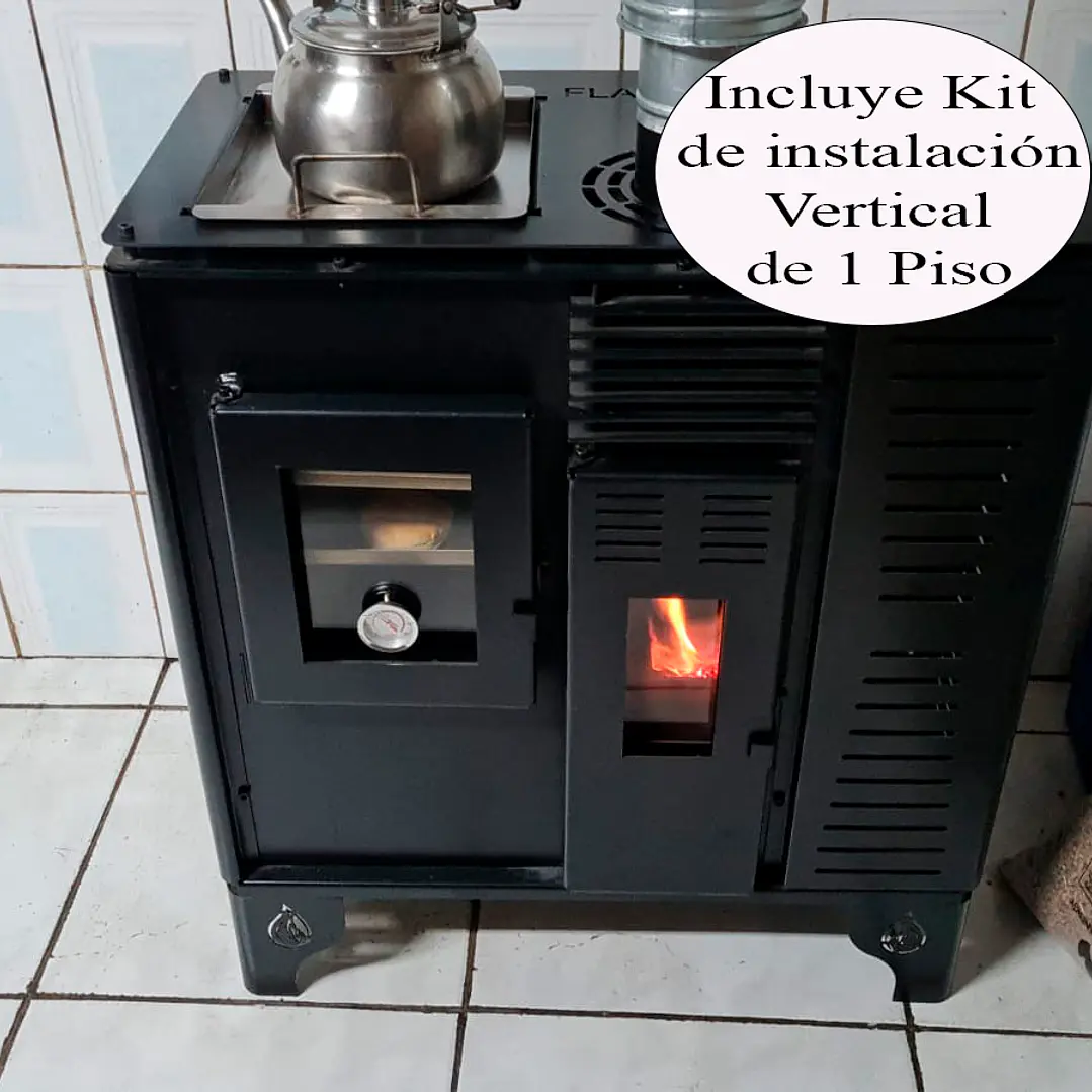 Cocina a Pellet Sureña‑ECO con kit de 1 Piso Vertical sin electricidad | Flameco Chile 1