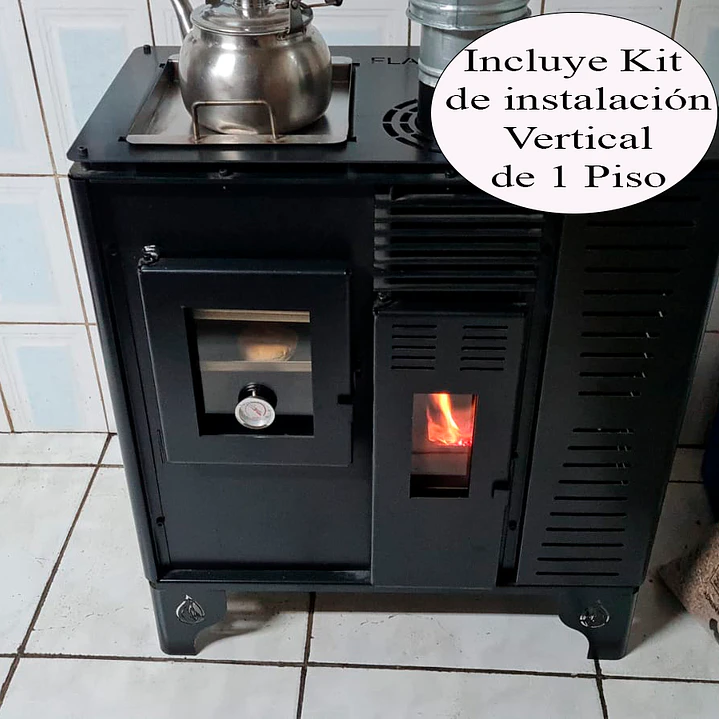 Cocina a Pellet Sureña‑ECO con kit de 1 Piso Vertical sin electricidad | Flameco Chile 1