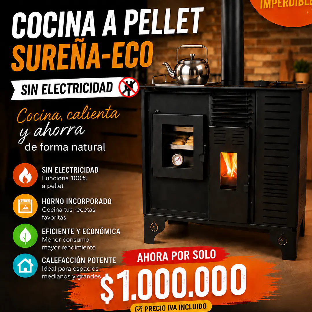 OFERTA Cocina a Pellet Sureña‑ECO Sin kit sin electricidad | Flameco Chile 1
