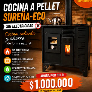 OFERTA Cocina a Pellet Sureña‑ECO Sin kit sin electricidad | Flameco Chile