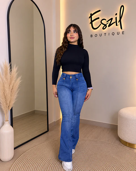 Jeans Flare Con Faja Azul MC5010