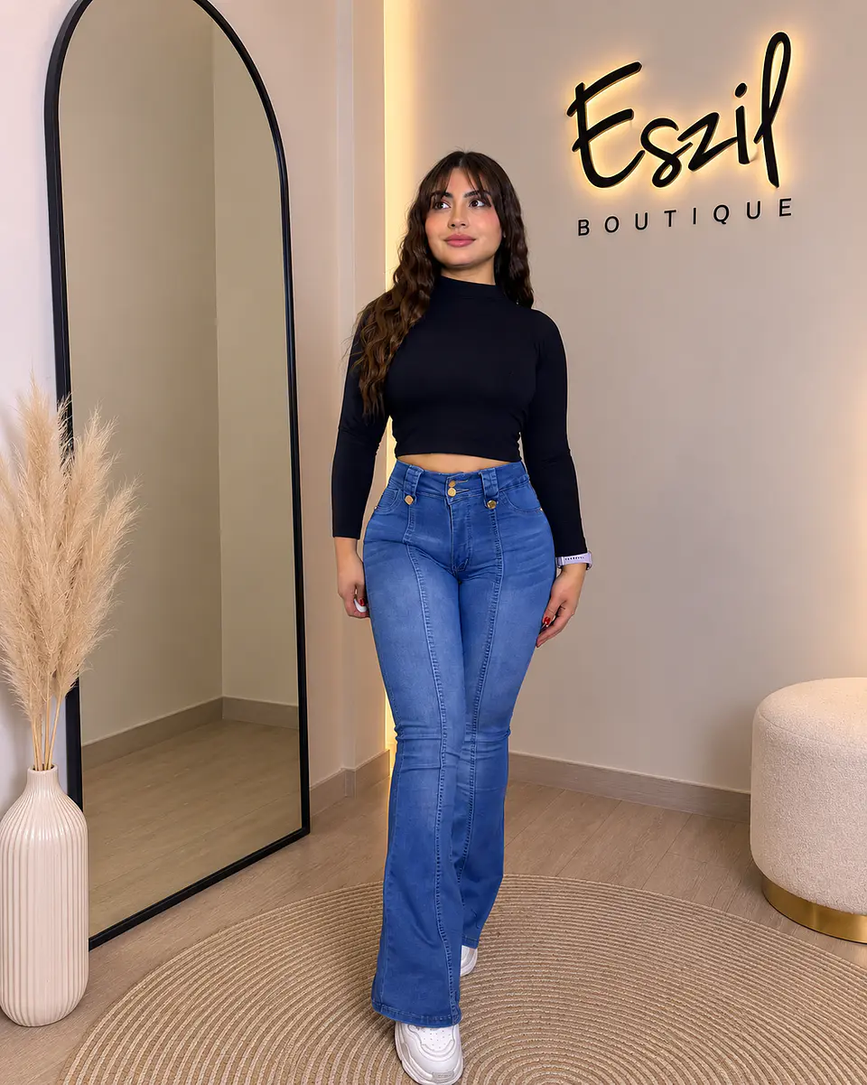 Jeans Flare Con Faja Azul MC5010 2
