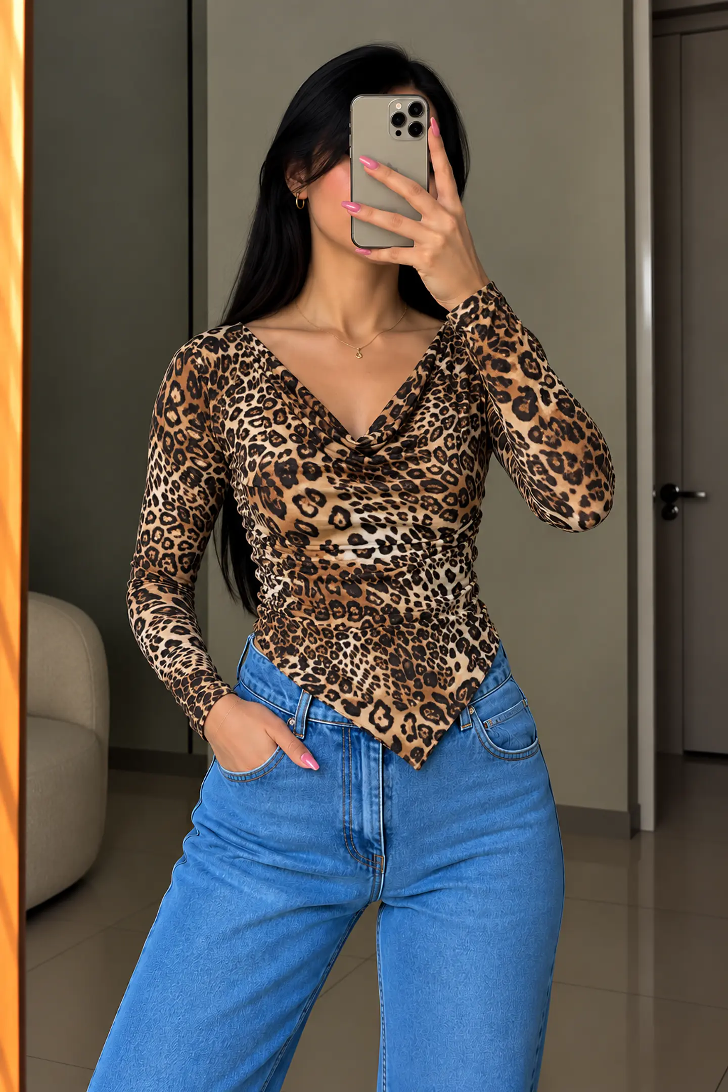 Top Animal Print con Escote Drapeado 1