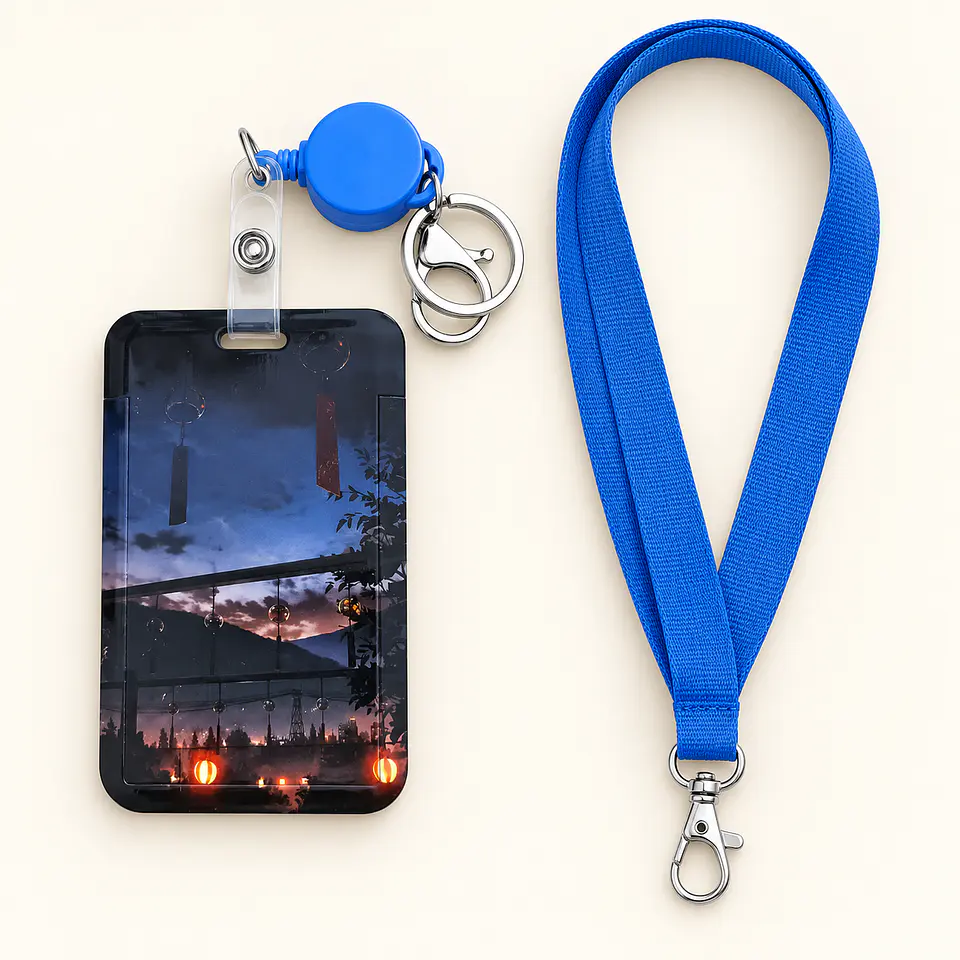 Portacredencial ilustrado con broche retráctil y lanyard 3